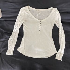 Free People Shell Stitch Henley Lace Long Sleeve